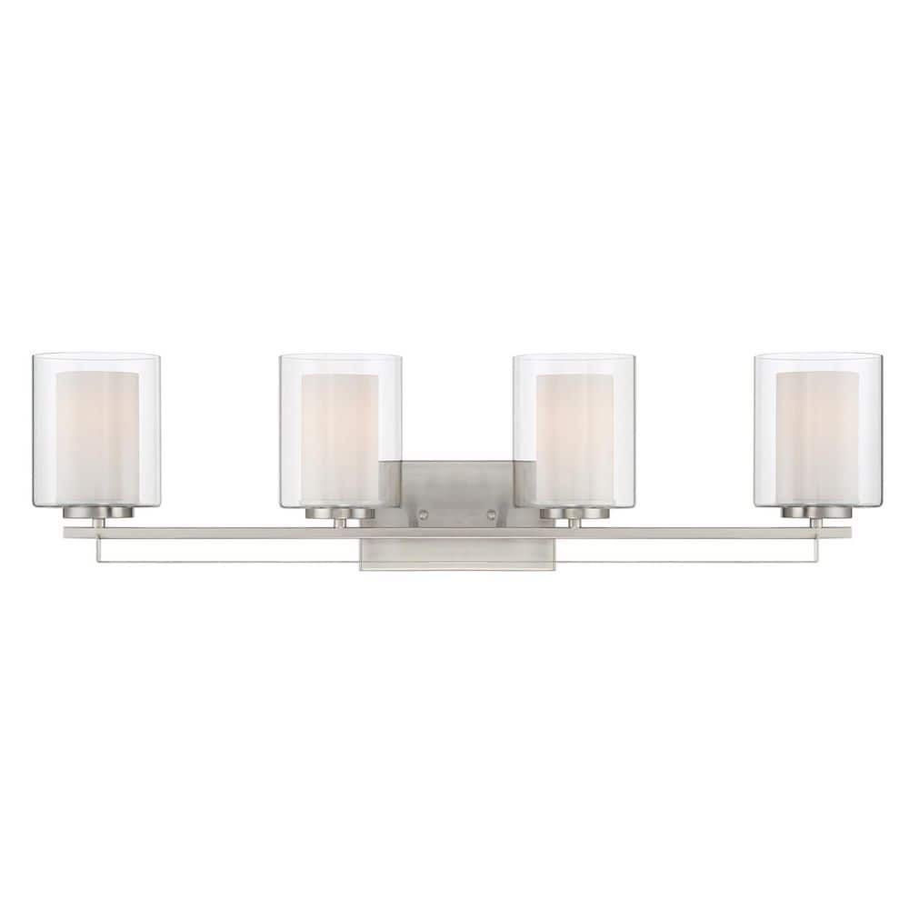 Elegant Brushed Nickel 4-Light Bath Bar with Etched White Glass