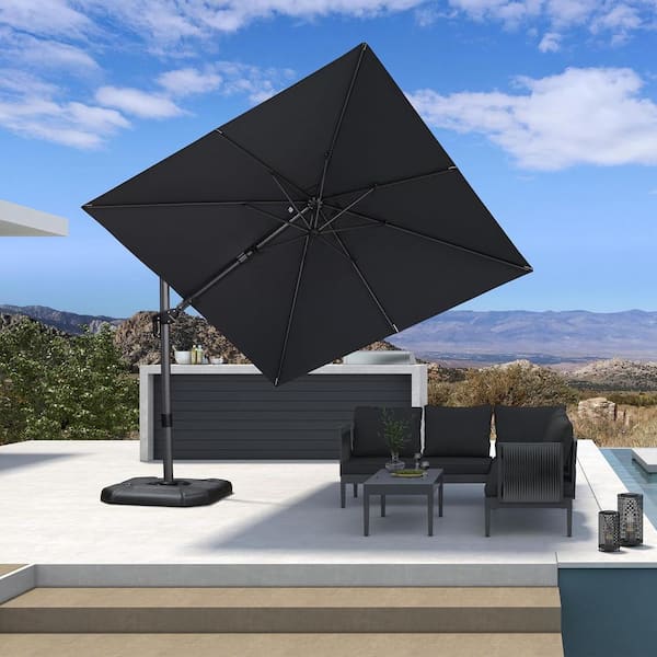 PURPLE LEAF 9 ft. Square Cantilever Umbrella Swivel Aluminum Offset 360° Rotation Umbrella in Gray