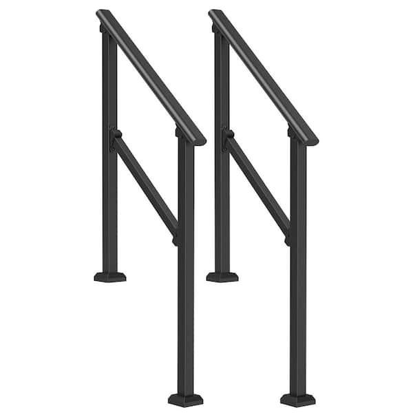 36.2 in. x 3.3 in. Handrails for Outdoor Steps 2-Piece 2-3 Step Stair Handrail Kit Carbon Steel Railings Black