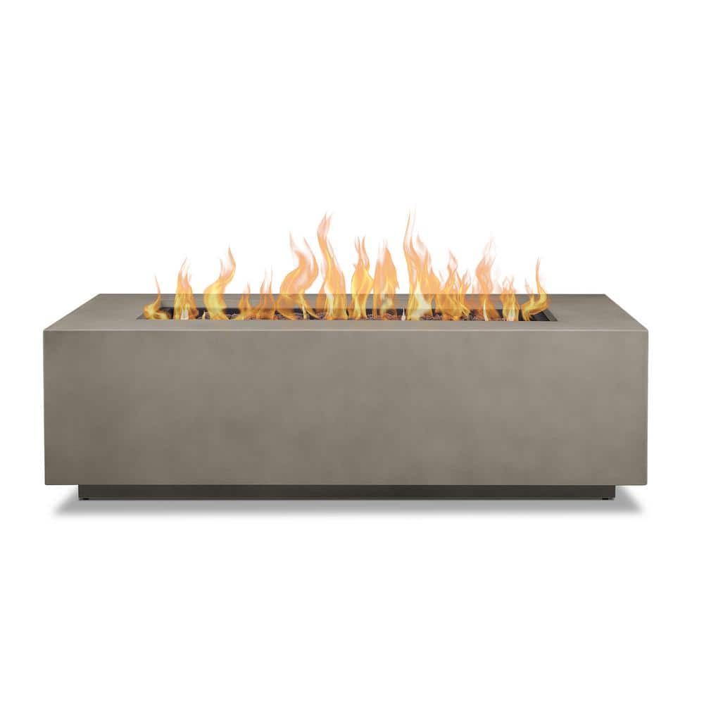 Mist Gray Rectangular Gas Fire Pit Table with Lava Rocks