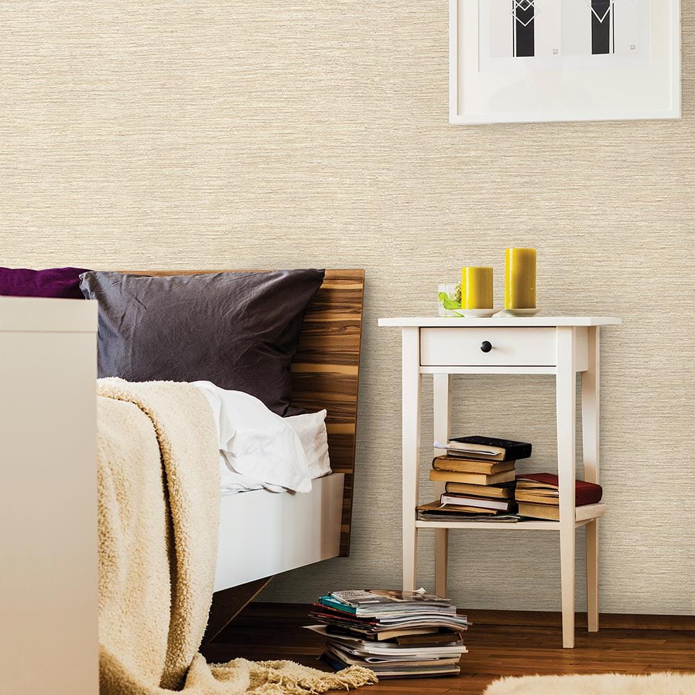 Taupe Grasscloth Textured Removable Wallpaper, 27-in by 27-ft