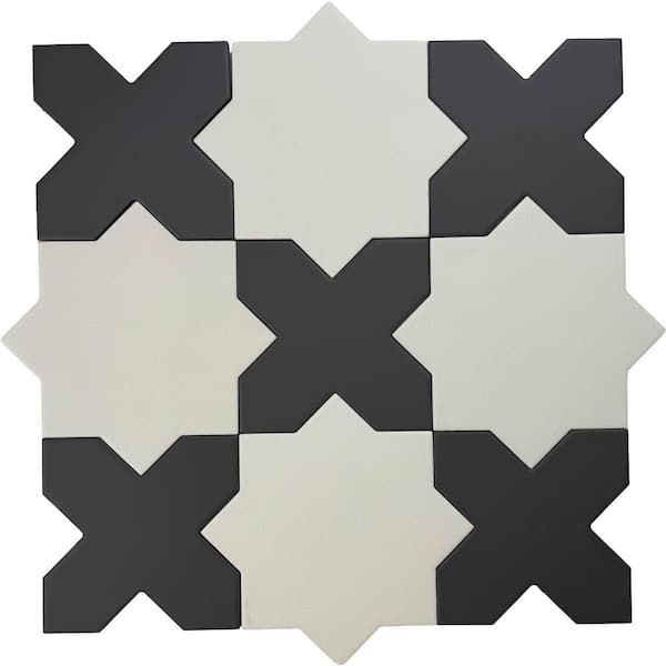 Seville Pure White 7" Star & Graphite Black 5" Cross Matte Porcelain Wall and Floor Tile (10.62 sq ft/case)-68 Pack