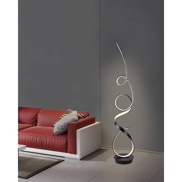 Mozart Ⅱ 63 in. H, 56-Watt Matte Black Unique Modern Integrated Standard LED Floor Lamp with Dimmer Function