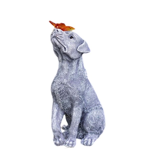 OGETFUUR Solar Garden Statue Dog Figurine with Butterfly for Garden, Yard, Lawn and Home Decor