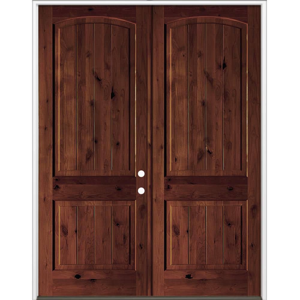 72 in. x 96 in. Rustic Knotty Alder Arch Top VG Left-Hand/Inswing BEHR Red Mahogany Stain Double Wood Prehung Front Door price history on PriceWatchPro