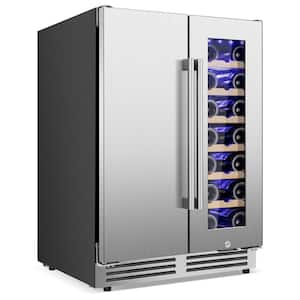 23.42 in. 20-Bottle and 57-Can Dual Zone BeverageandWine Cooler in Silver Built-In Wine refrigerator Four Door Handles