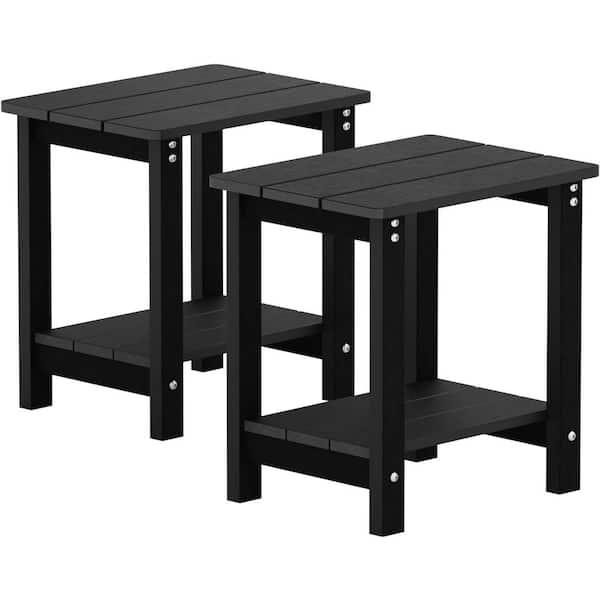 Mximu 16.7 in. H Black Square Plastic Adirondack Outdoor Double Layer Patio Side Table(2-Pack)