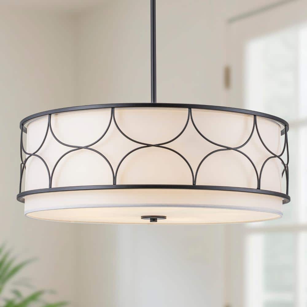 Modern Black 5-Light Drum Chandelier with White Fabric Shade, Adjustable Pendant Light for Dining Room Kitchen Island price history on PriceWatchPro