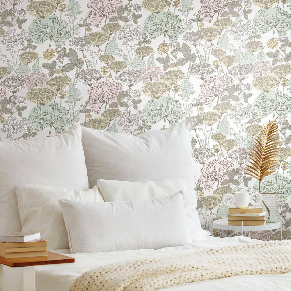 Pink and Green Floral Peel and Stick Vinyl Wallpaper