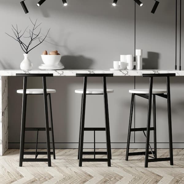 Bar Stools Counter Backrest Metal Outdoor Dining Chair in Black and White (Set of 3)