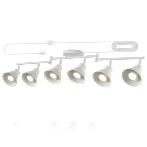White 6-Light Dimmable Plug-In Track Light with 16.4 ft Cord, Adjustable Heads and 6 LED Bulbs Included