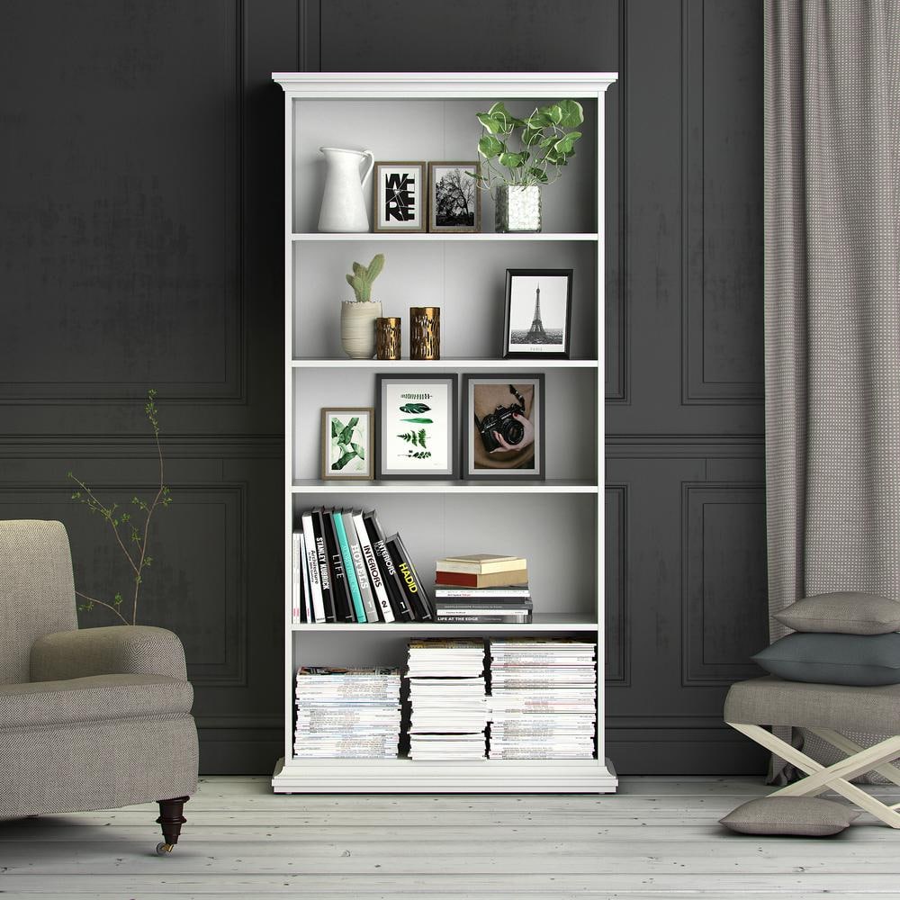 Sonoma Tall Wide Adjustable White Wood 5-Shelf Bookcase