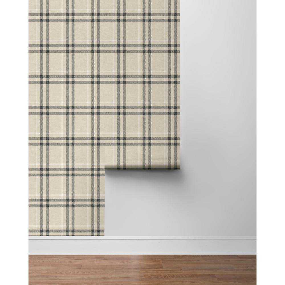Linen and Ebony Plaid Peel and Stick Wallpaper Roll