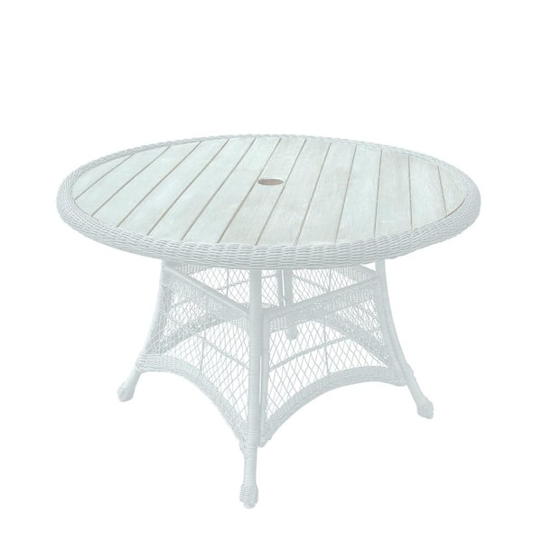 Unbranded White Wicker 44 in. Round Dining Table with Faux Wood