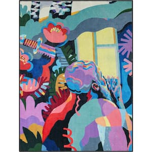 Misha The Sunday Jungle Home Modern Abstract Multi 5 ft. 3 in. x 7 ft. 3 in. Area Rug