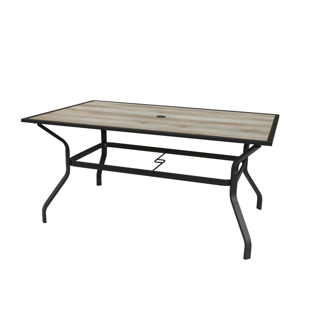 60 in. L x 37 in. W x 29 in. H Metal Patio Dining Table with Umbrella Hole 