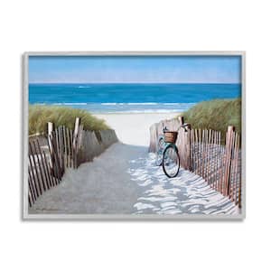"Beach Pathway and Bicycle Summer Nautical Painting" by Zhen-Huan Lu Framed Nature Wall Art Print 16 in. x 20 in.