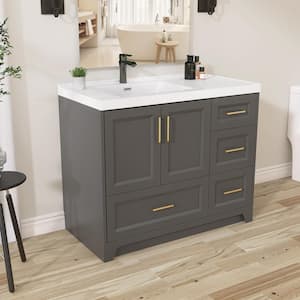 42 in. W x 22 in. D x 36 in. H Bathroom Vanity Single Sink Freestanding Bath Vanity Cabinet in Gray with White Resin Top