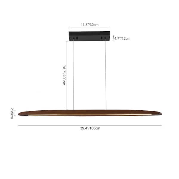 Timber 39.4 in.W 1-Light Integrated LED Black and Hickory Pendant Light Linear Chandelier Wood Kitchen Island Lighting