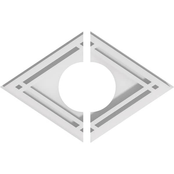 Ekena Millwork 10 in. x 6.62 in. x 1 in. Diamond Architectural Grade PVC Contemporary Ceiling Medallion (2-Piece)