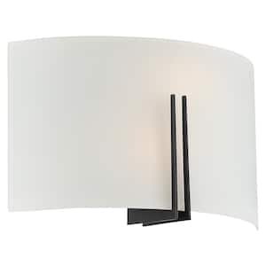 Prong 11.25 in. Matte Black Sconce with White Glass Shade