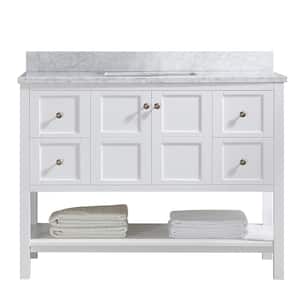 48 in. W Bath Vanity in White with Carrara Marble Top with White Basin
