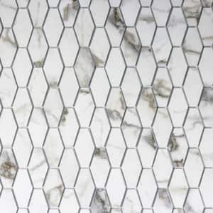 Art Deco Designs Bianco Carrara Hexagon Mosaic 12 in. x 12 in. Marble Look Glass Decorative Wall Tile (1 sq. ft./Sheet)