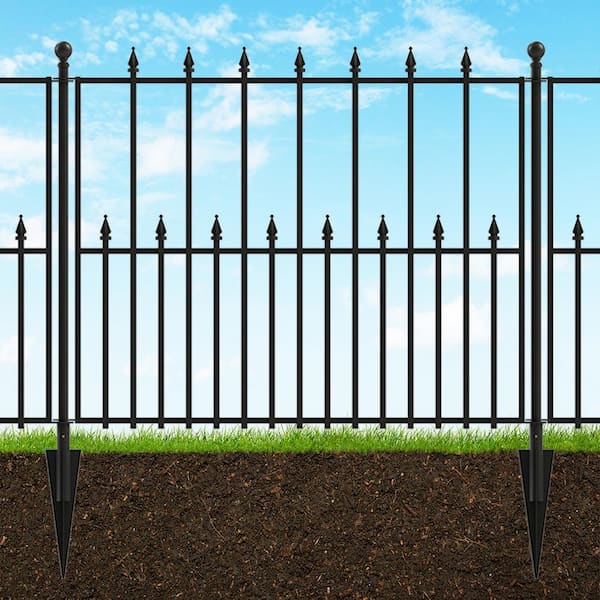 Vigoro Empire 30 In X 36 Black Steel 3 Rail Fence Panel 860374 The Home Depot - Decorative Metal Garden Fencing Home Depot