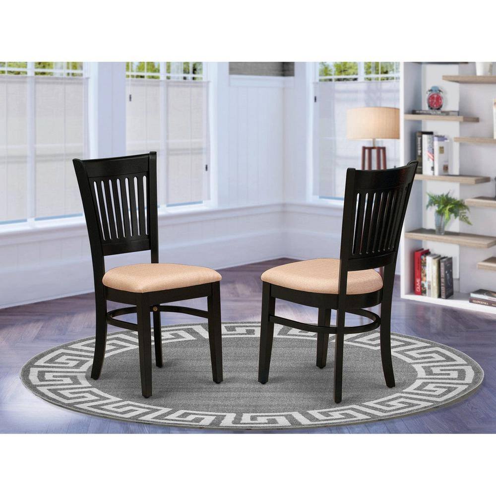 Elegant Slatted Back Black Linen & Wood Dining Chair Set