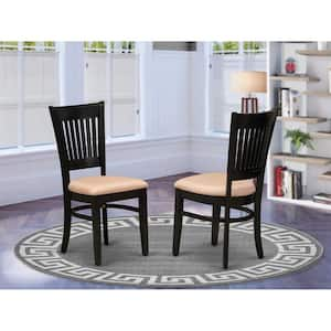 Black Linen Fabric Upholstered Wood Chairs With Cushion, (Set of 2)