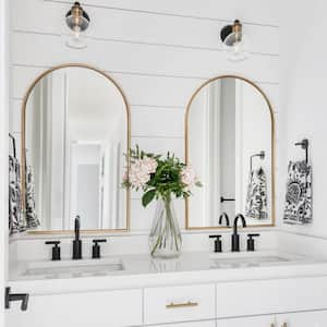 24 in. W x 36 in. H Arched Gold Aluminum Alloy Framed Wall Mirror Decorative Wall Mirror (2-Pieces)