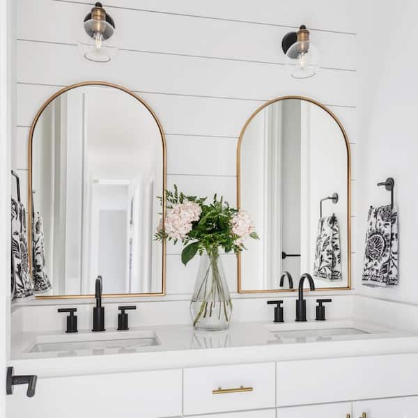 Hochwertiges 24 in. W x 36 in. H Arched Gold Aluminum Alloy Framed Wall Mirror Decorative Wall Mirror (2-Pieces)