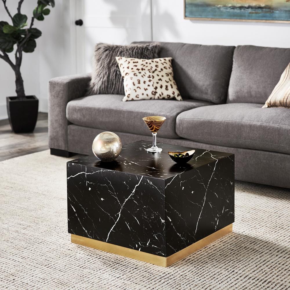 Black Square Faux Marble Coffee Table