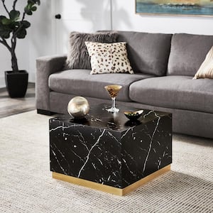 23.6 in. Black Square Faux Marble Coffee Table With Casters
