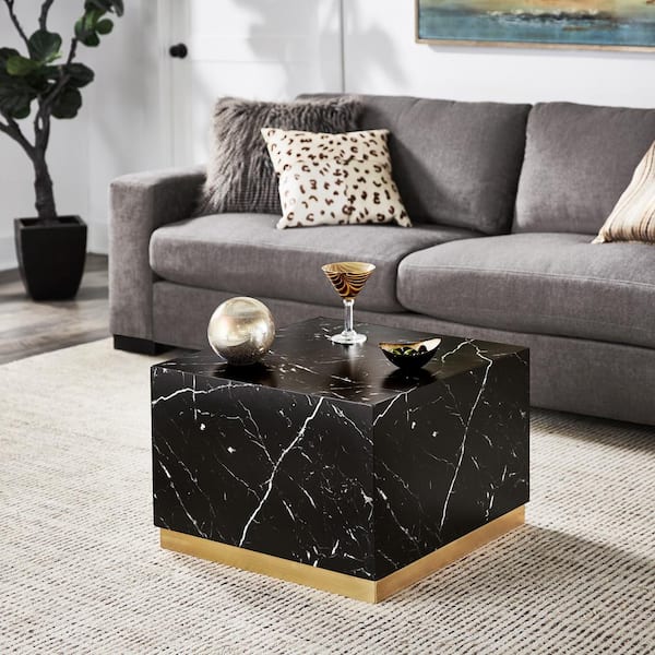 HomeSullivan 23.6 in. Black Square Faux Marble Coffee Table With Casters
