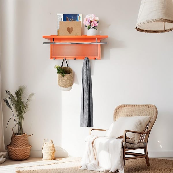 Cesicia Orange Metal Powder Wall Mounted Coat Hook with Shelf