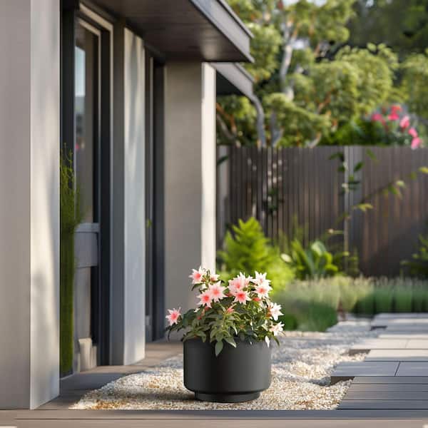 Sapcrete 13 in. Medium Charcoal Black Concrete Round Planter/Pot with Drainage Holes