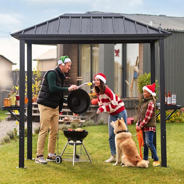 4.5 ft. x 7.2 ft. Grey Canopy, Outdoor Metal Hardtop BBQ Gazebo