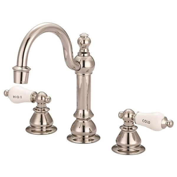 Vintage Classic 8 in. Widespread 2-Handle High Arc Bathroom Faucet with Pop Up Drain in Polished Nickel