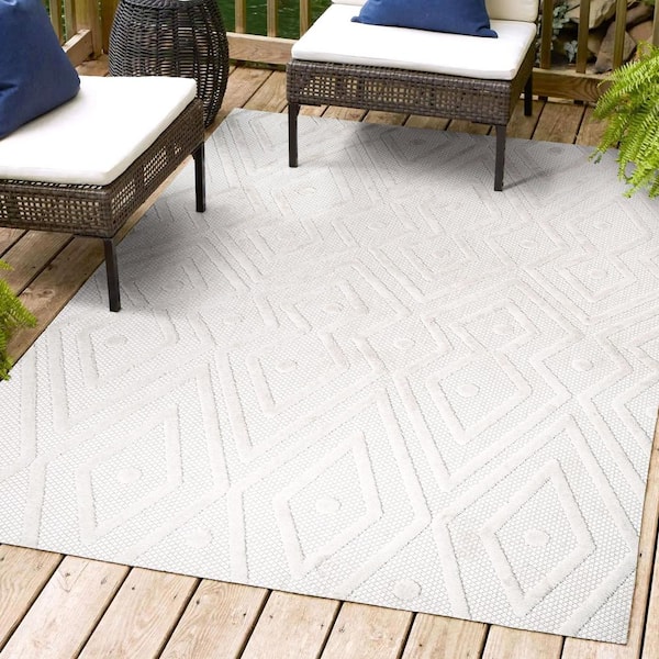 JONATHAN Y Balansat Moroccan Diamond Ivory 3 ft. x 5 ft. Indoor/Outdoor Area Rug
