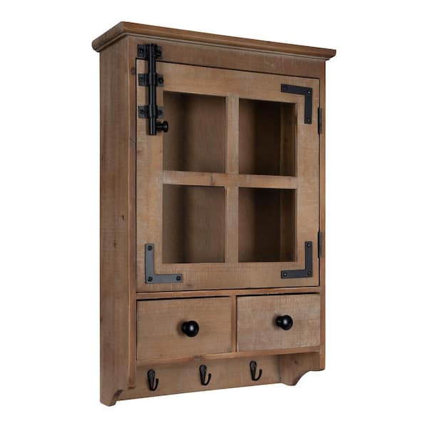 Kate and Laurel Hutchins 6 in. x 15 in. x 23 in. Brown Wood Decorative Cubby Wall Shelf with Hooks
