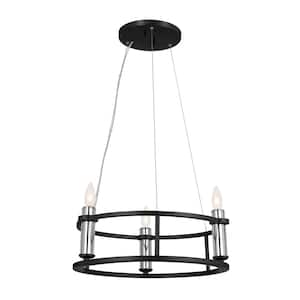 Rosalind 19.5 in. 3-Light Black Traditional Candle Circle Mini Chandelier for Dining Room