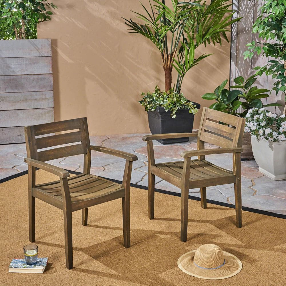 STAMFORD Acacia Wood Gray Brown Outdoor Dining Chair (Set of 2)