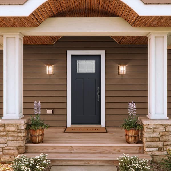 36 in. x 80 in. Left-Hand 1/4 Lite Craftsman Dilworth Decorative Glass Black Fiberglass Prehung Front Door