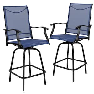 Black with Navy All-Weather Textilene Swivel Patio Bar Height Stool (2-Pack)