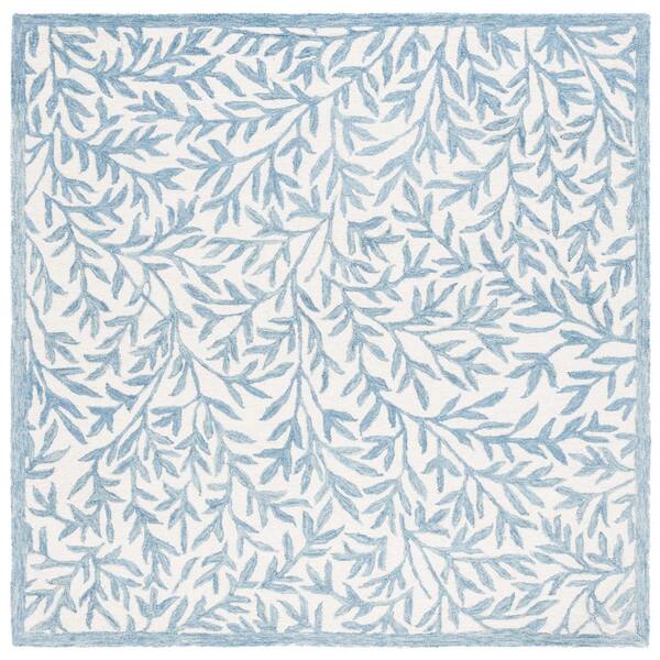 Jardin 3 ft. x 3 ft. Square Ivory/Blue Border Floral Area Rug