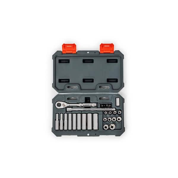 1/4 in. Drive 6-Point Standard and Deep SAE Mechanics Tool Set with Case (26-Piece)