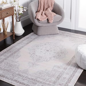 Tuscon Beige/Light Green 9 ft. x 12 ft. Machine Washable Border Floral Area Rug