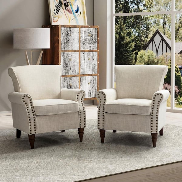 JAYDEN CREATION Macedonia Ivory ArmChair with Nailhead Trim (Set of 2)