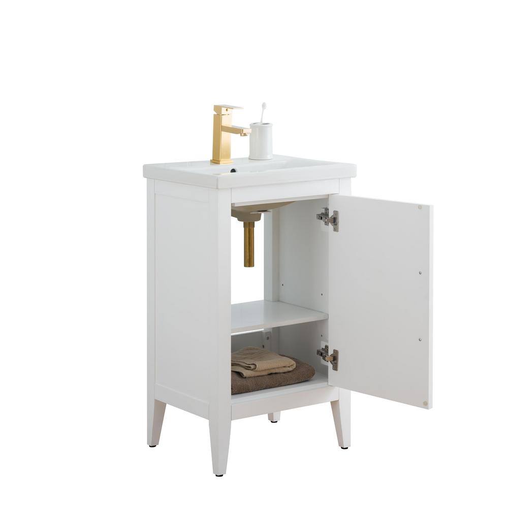 White and Golden Brushed Single Bathroom Vanity with Ceramic Top